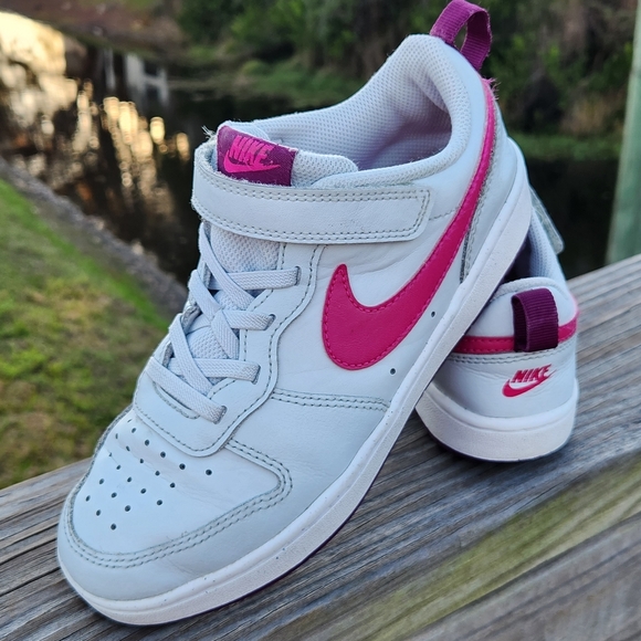 Nike Other - Nike Court Borough Low Recraft Girls Size 2.5 Y White Pink Leather Sneakers